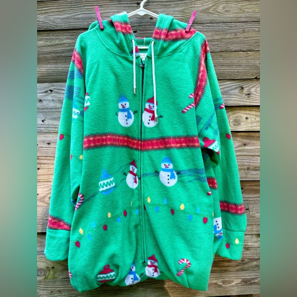 Ugly Christmas Sweater Footed Pajamas Jumpsuit with Snowmen Size Medium